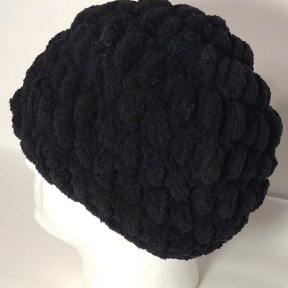 New Handmade Crocheted Soft Non-wool Black Beehive Hat XL - Picture 8 of 8